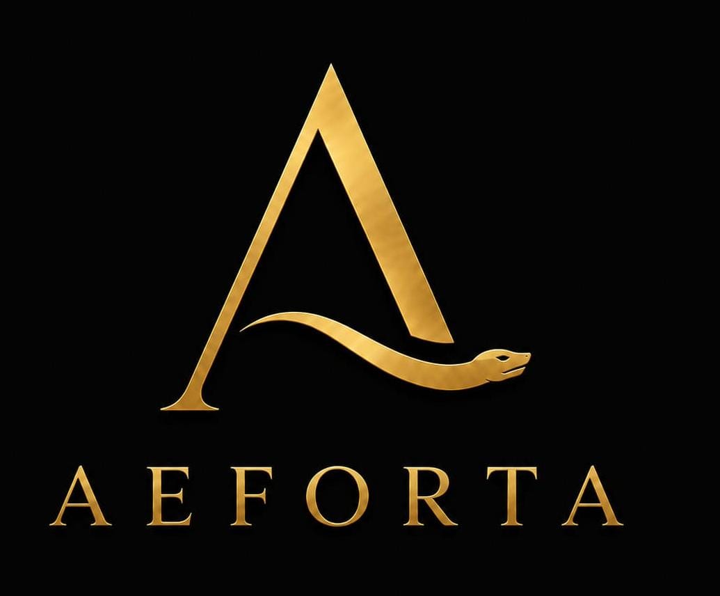 Símbolo dorado de AEFORTA sobre fondo negro